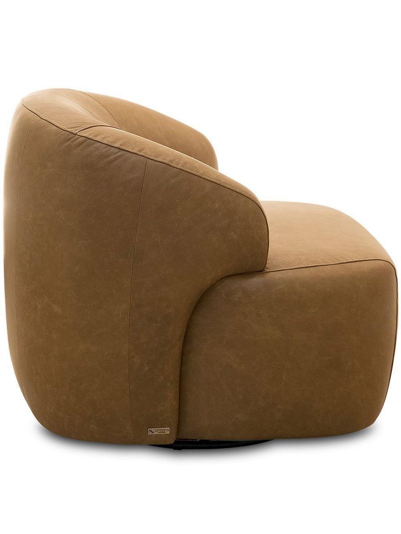 Poltrona Decorativa Orgânica Giratória para Sala Living Barolo L06 Couro Camel - Lyam Decor