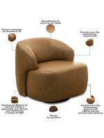 Poltrona Decorativa Orgânica Giratória para Sala Living Barolo L06 Couro Camel - Lyam Decor