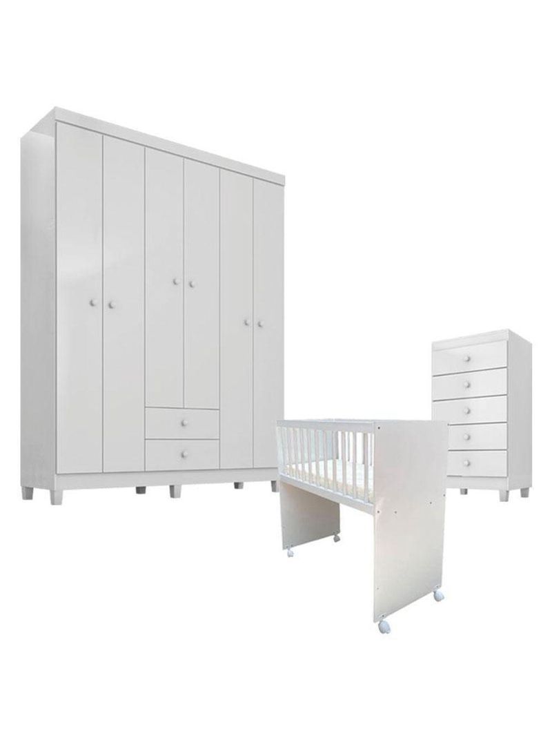 Quarto Bebê 6 Portas Com Gaveteiro Ternura Baby E Mini Berço Moisés Alegria Com Colchão - Incorplac
