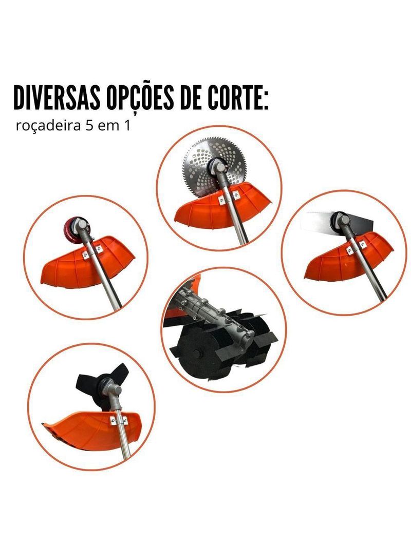Roçadeira com Enxada Rotativa de Capinar Importway 3HP 63cc + Lâmina Videa 40D + Lamina 3p + Faca 2p + óleo Stihl 2T