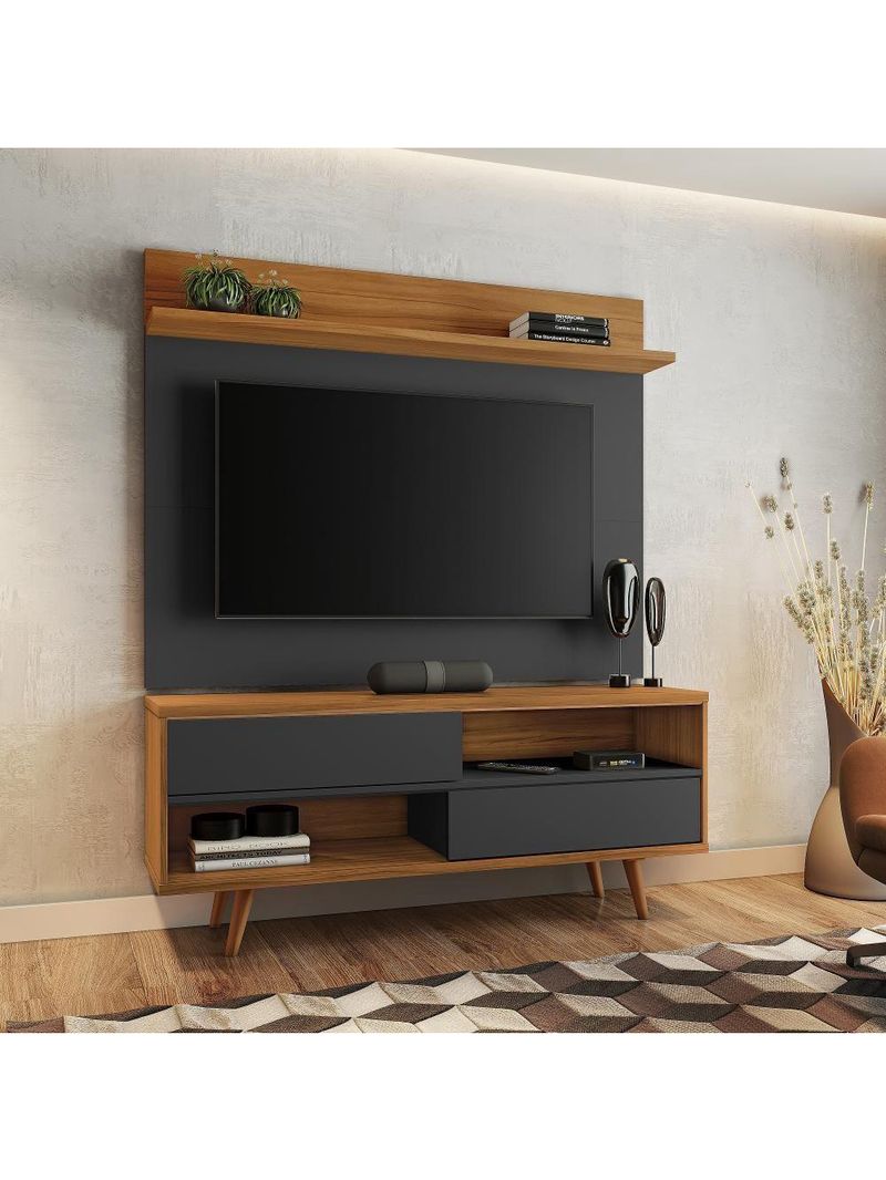 Conjunto Para Sala Rack E Painel De Tv Freijo e Preto