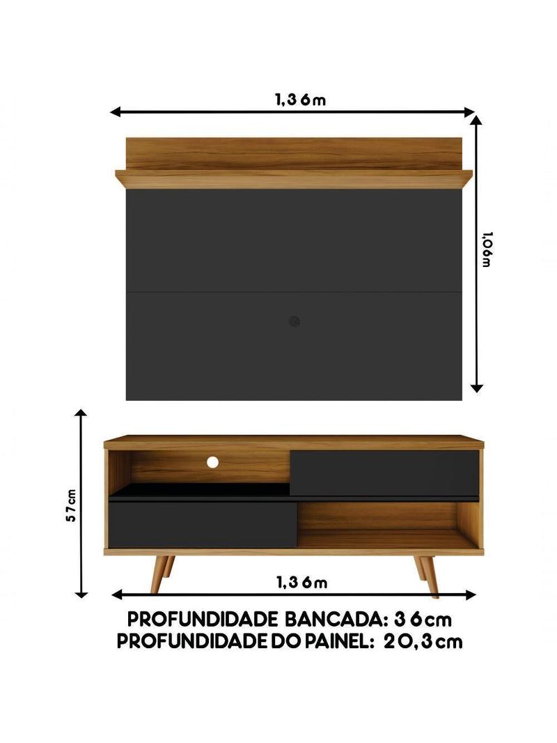 Conjunto Para Sala Rack E Painel De Tv Freijo e Preto