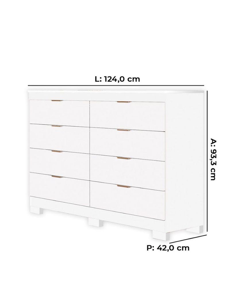 Cômoda Isadora Com 8 Gavetas Em Mdf Premium E Kit De Pés Tuboarte Branco
