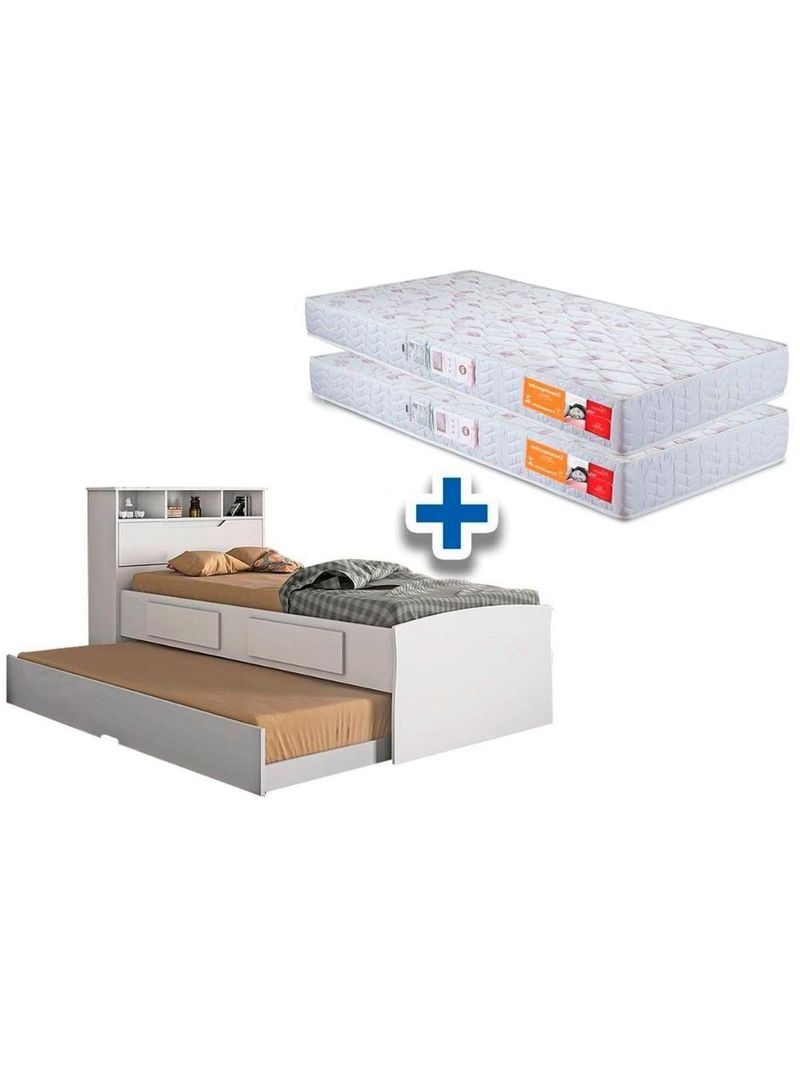 Colchão Solteiro Pérola Polar (2un) + Bicama Ravena c/ Baú Branco