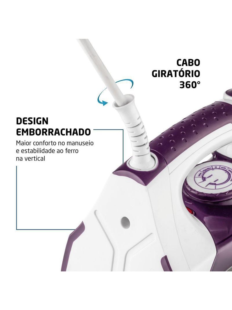 Ferro A Vapor Mondial Ceramic Express F-40 Branco/Lilás 127V
