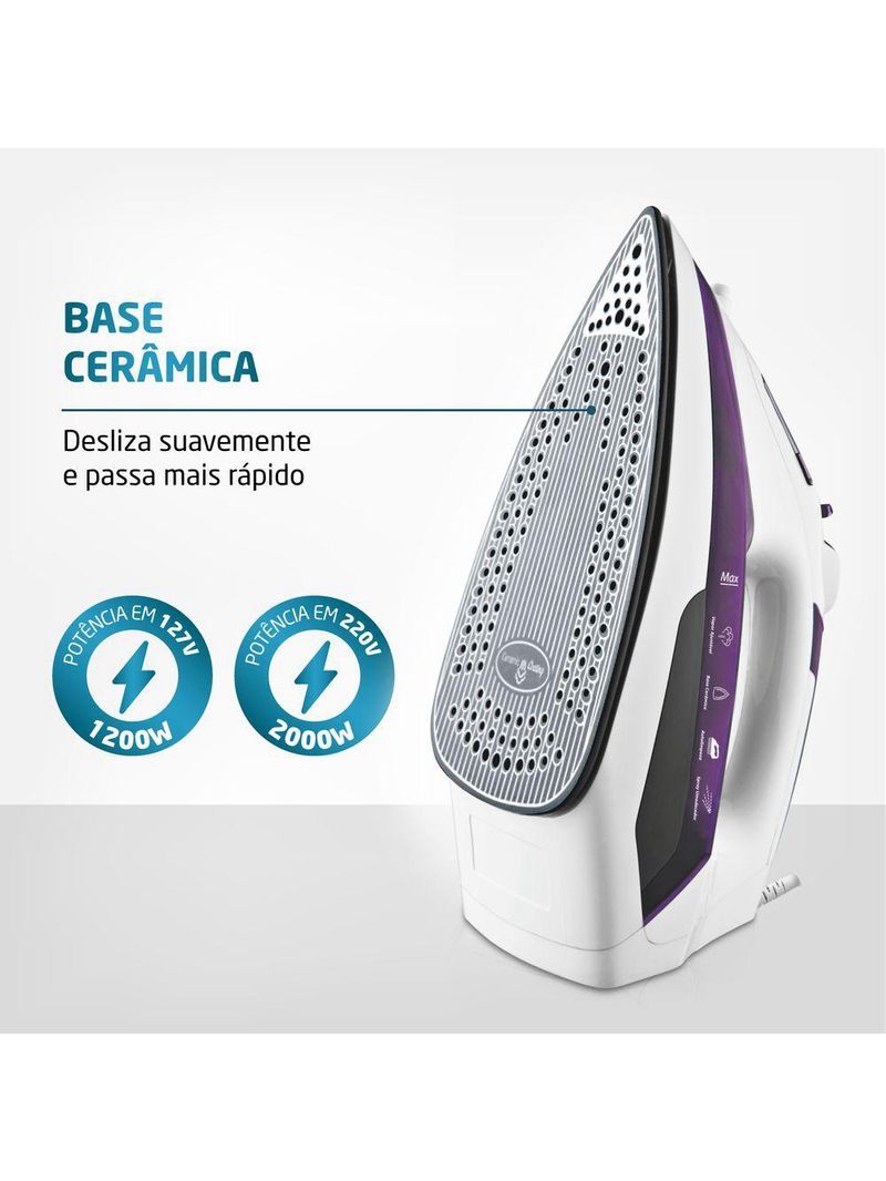 Ferro A Vapor Mondial Ceramic Express F-40 Branco/Lilás 127V