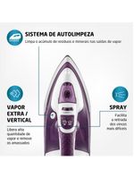 Ferro A Vapor Mondial Ceramic Express F-40 Branco/Lilás 127V