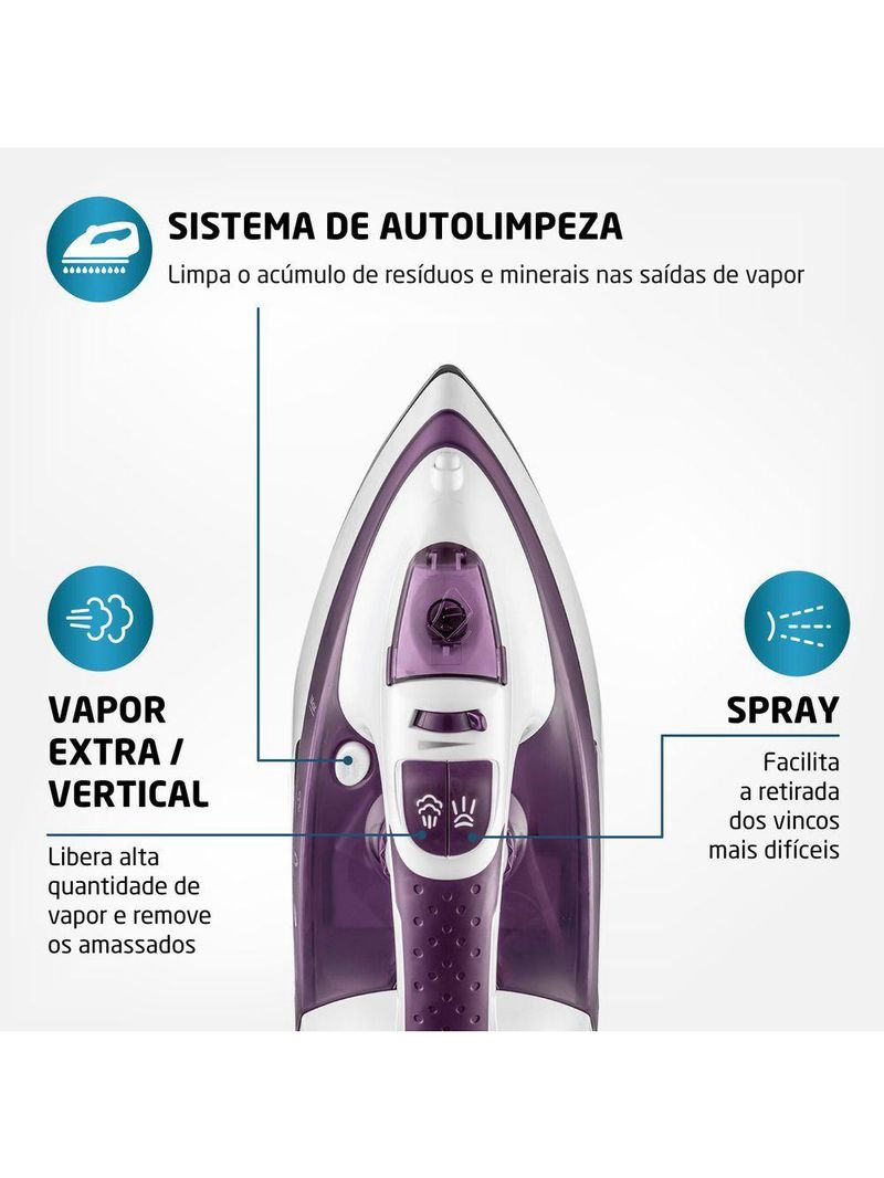 Ferro A Vapor Mondial Ceramic Express F-40 Branco/Lilás 127V
