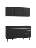 Armário Aéreo Argélia e Balcão Gabinete Para Pia 150cm Sem Tampo Marrocos Preto - Lumil Móveis