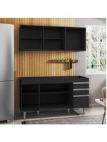 Armário Aéreo Argélia e Balcão Gabinete Para Pia 150cm Sem Tampo Marrocos Preto - Lumil Móveis