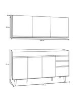 Armário Aéreo Argélia e Balcão Gabinete Para Pia 150cm Sem Tampo Marrocos Preto - Lumil Móveis