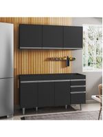 Armário Aéreo Argélia e Balcão Gabinete Para Pia 150cm Sem Tampo Marrocos Preto - Lumil Móveis