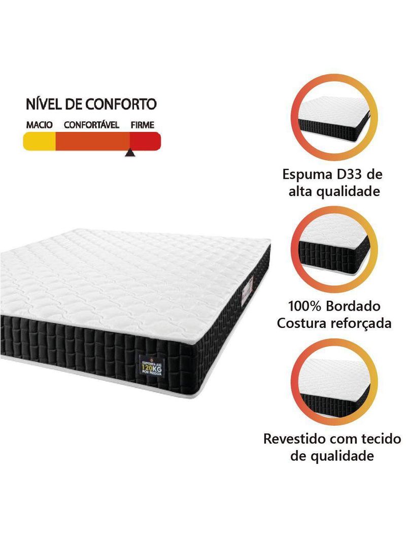 Colchão Casal Espuma D33 New Millenium 138x188x19cm Branco/preto Hellen Pret/branc