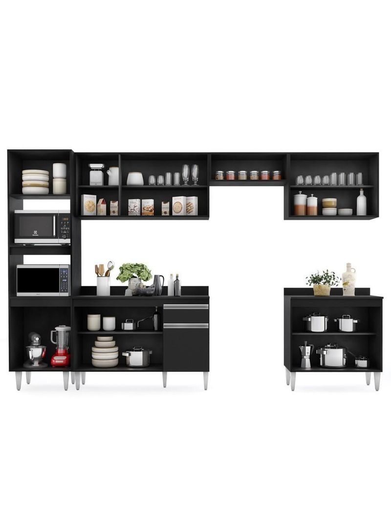 Cozinha Modulada 6 Módulos Composição 8 Preto – Lumil Móveis