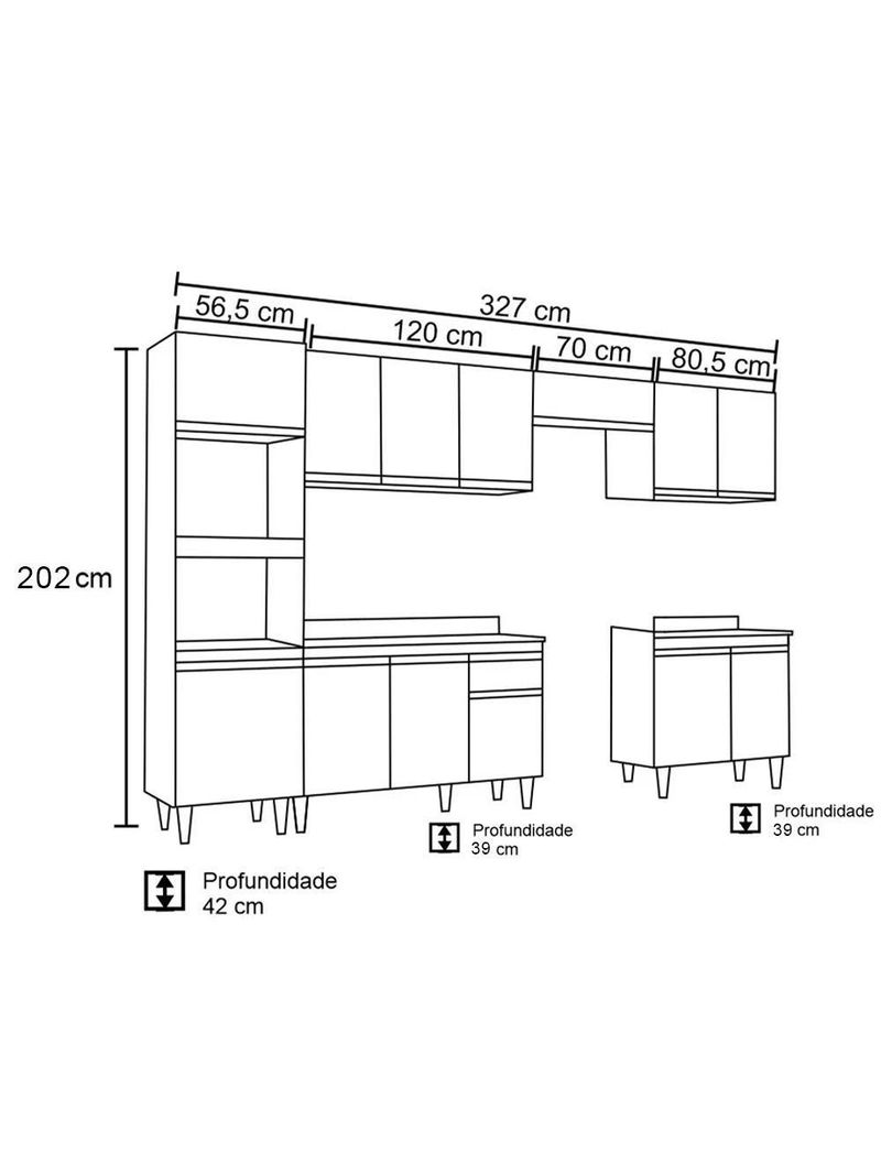 Cozinha Modulada 6 Módulos Composição 8 Preto – Lumil Móveis