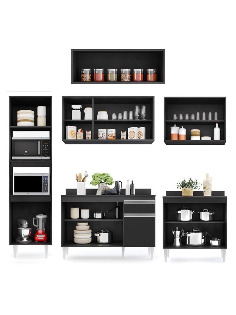 Cozinha Modulada 6 Módulos Composição 8 Preto – Lumil Móveis