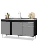 Balcão Gabinete Para Pia 150cm 3 Portas 1 Gaveta Preto/Cinza - Lumil