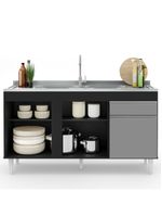 Balcão Gabinete Para Pia 150cm 3 Portas 1 Gaveta Preto/Cinza - Lumil