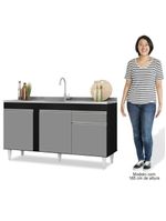 Balcão Gabinete Para Pia 150cm 3 Portas 1 Gaveta Preto/Cinza - Lumil