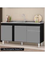 Balcão Gabinete Para Pia 150cm 3 Portas 1 Gaveta Preto/Cinza - Lumil