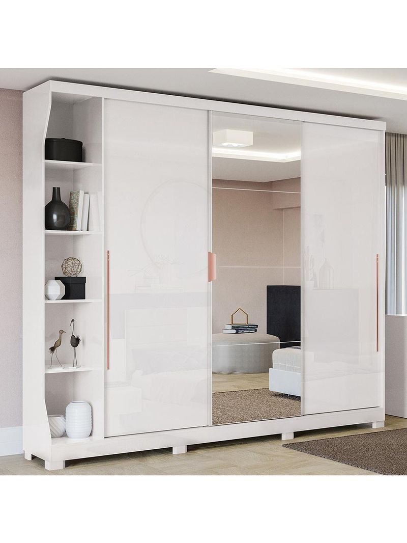 Guarda-Roupa Casal 3 Portas de Correr 6 Gavetas Branco F542