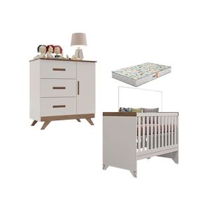 Berço Americano E Cômoda Retro Maya Off White Carvalho Com Colchão Gazin – Canaã