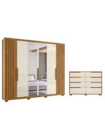 Guarda Roupa Casal Araguaia E Cômoda Georgia Freijó Off White Com Espelho - Moval