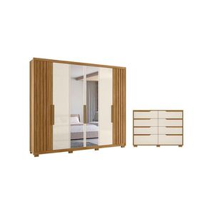 Guarda Roupa Casal Araguaia E Cômoda Georgia Freijó Off White Com Espelho - Moval