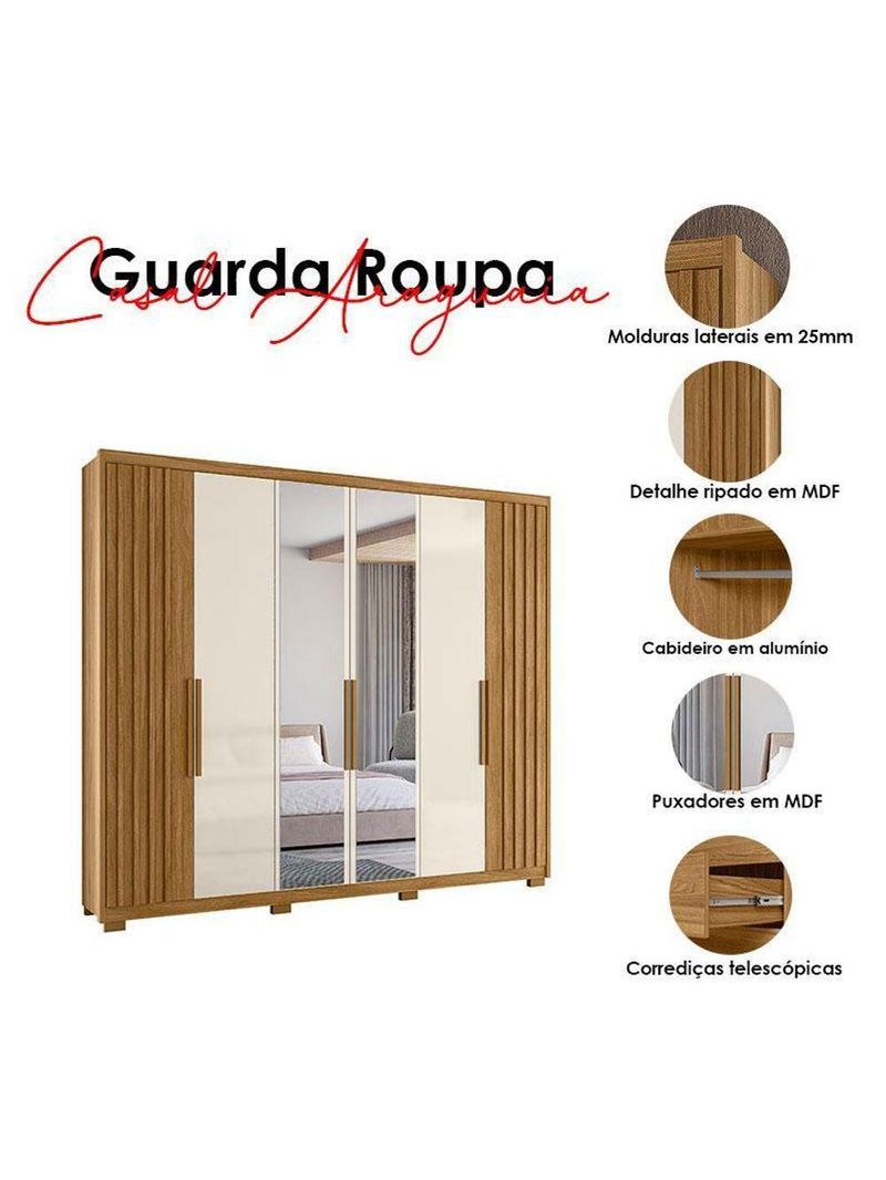 Guarda Roupa Casal Araguaia E Cômoda Georgia Freijó Off White Com Espelho - Moval