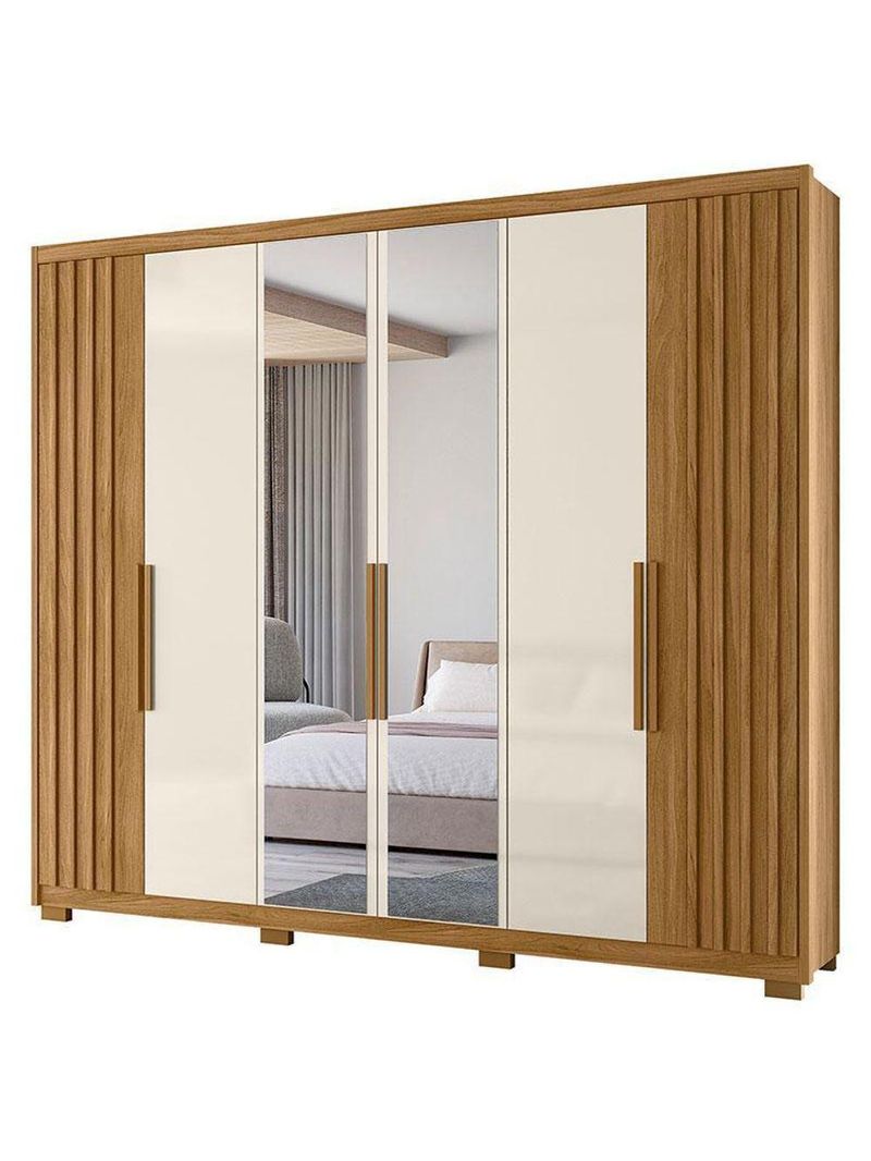 Guarda Roupa Casal Araguaia E Cômoda Georgia Freijó Off White Com Espelho - Moval