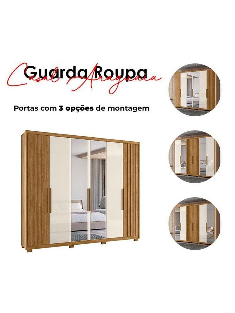 Guarda Roupa Casal Araguaia E Cômoda Georgia Freijó Off White Com Espelho - Moval