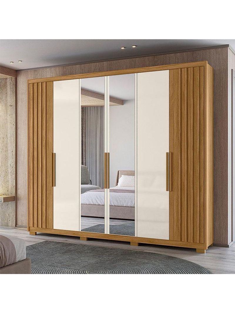 Guarda Roupa Casal Araguaia E Cômoda Georgia Freijó Off White Com Espelho - Moval