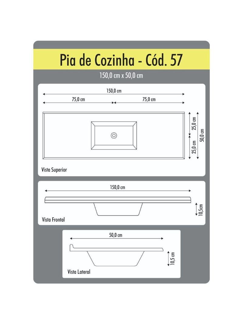 Tampo Para Pia De Cozinha Rorato 1,50x0,50 Granitada