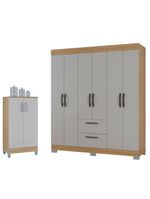 Guarda Roupa Casal Tóquio 6 Portas com Armário Multiuso 2 Portas Pequeno Damasco Off White – Poquema