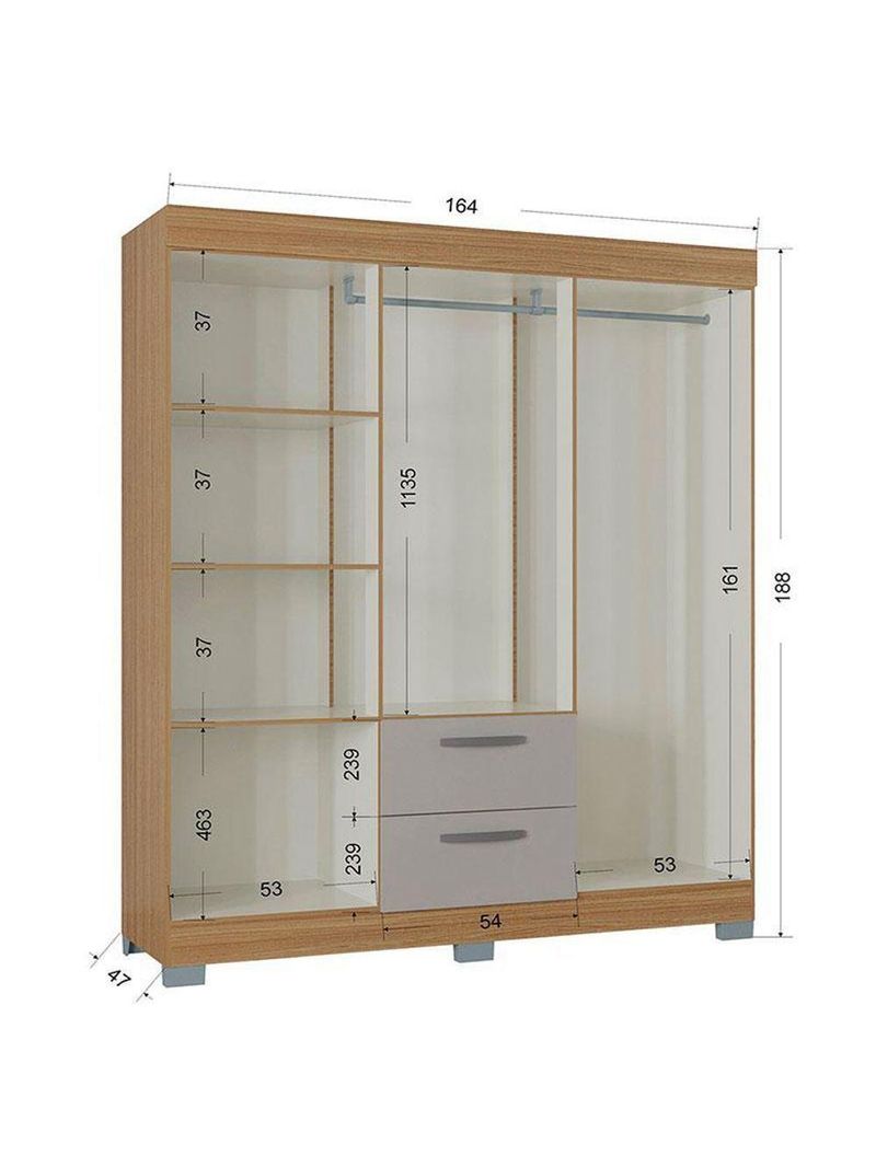 Guarda Roupa Casal Tóquio 6 Portas com Armário Multiuso 2 Portas Pequeno Damasco Off White – Poquema