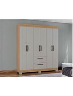 Guarda Roupa Casal Tóquio 6 Portas com Armário Multiuso 2 Portas Pequeno Damasco Off White – Poquema