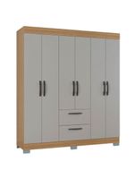 Guarda Roupa Casal Tóquio 6 Portas com Armário Multiuso 2 Portas Pequeno Damasco Off White – Poquema