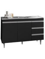 Balcão Gabinete Com Pia Inox 120cm 2 Portas 3 Gavetas Andréia Preto Total - AJL Móveis