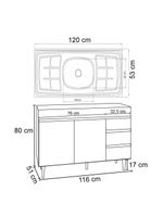 Balcão Gabinete Com Pia Inox 120cm 2 Portas 3 Gavetas Andréia Preto Total - AJL Móveis