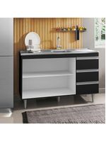 Balcão Gabinete Com Pia Inox 120cm 2 Portas 3 Gavetas Andréia Preto Total - AJL Móveis