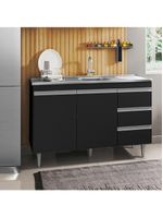 Balcão Gabinete Com Pia Inox 120cm 2 Portas 3 Gavetas Andréia Preto Total - AJL Móveis