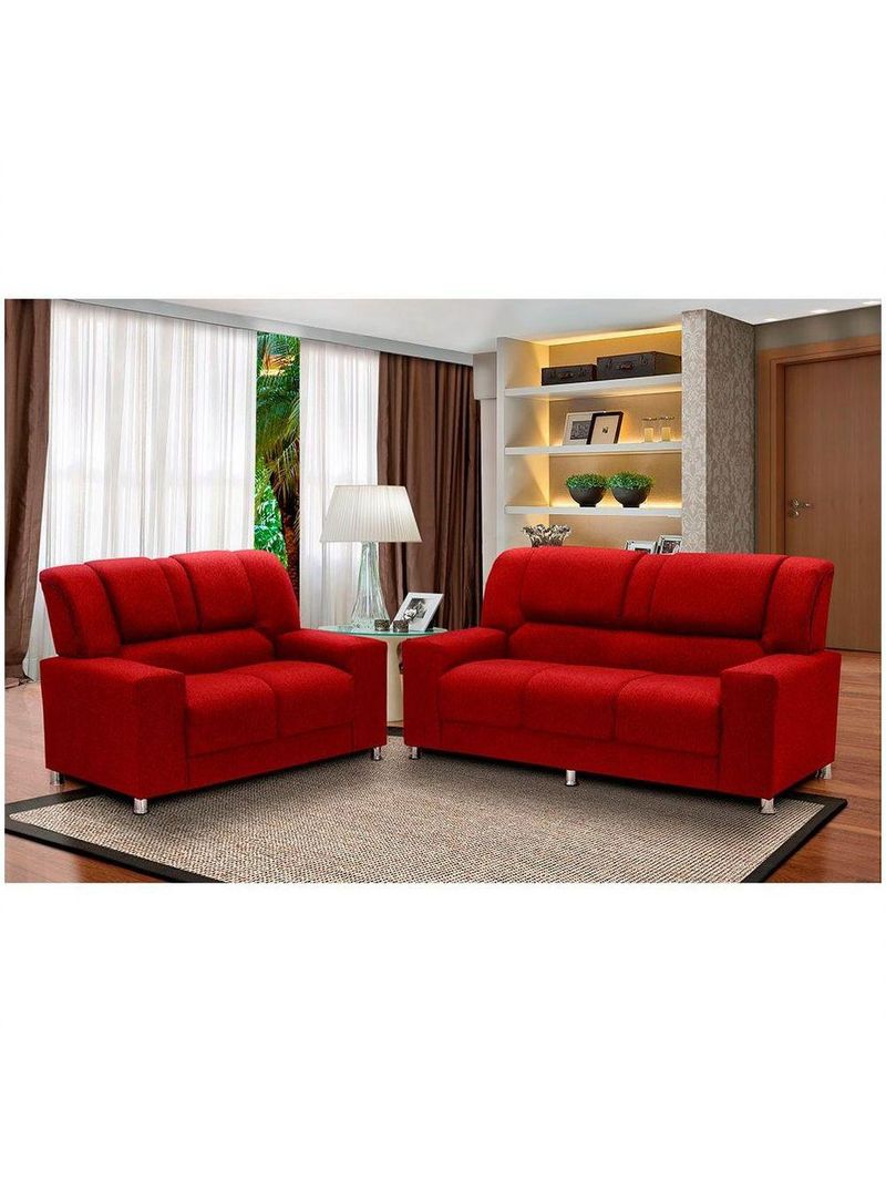Conjunto Estofado Sandero 2 E 3 Lugares Paraná Vermelho