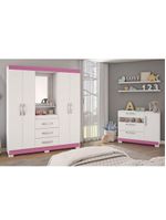 Guarda-Roupa Capelinha 4 Portas E 3 Gavetas Branco/Rosa