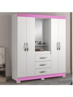 Guarda-Roupa Capelinha 4 Portas E 3 Gavetas Branco/Rosa