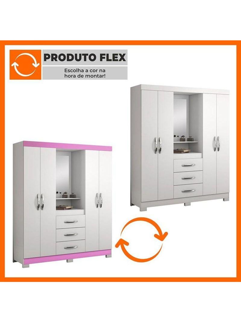 Guarda-Roupa Capelinha 4 Portas E 3 Gavetas Branco/Rosa