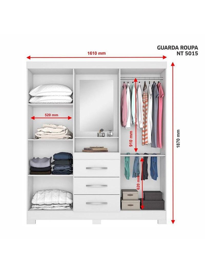 Guarda-Roupa Capelinha 4 Portas E 3 Gavetas Branco/Rosa