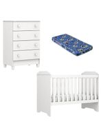 Berço Americano Mini Cama E Cômoda Mel Flat Branco Brilho Com Colchão Ortobom - Carolina