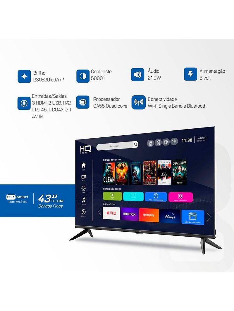 Smart Tv Led 43 Polegadas Full Hd Hqstv43n Hq Preto Bivolt