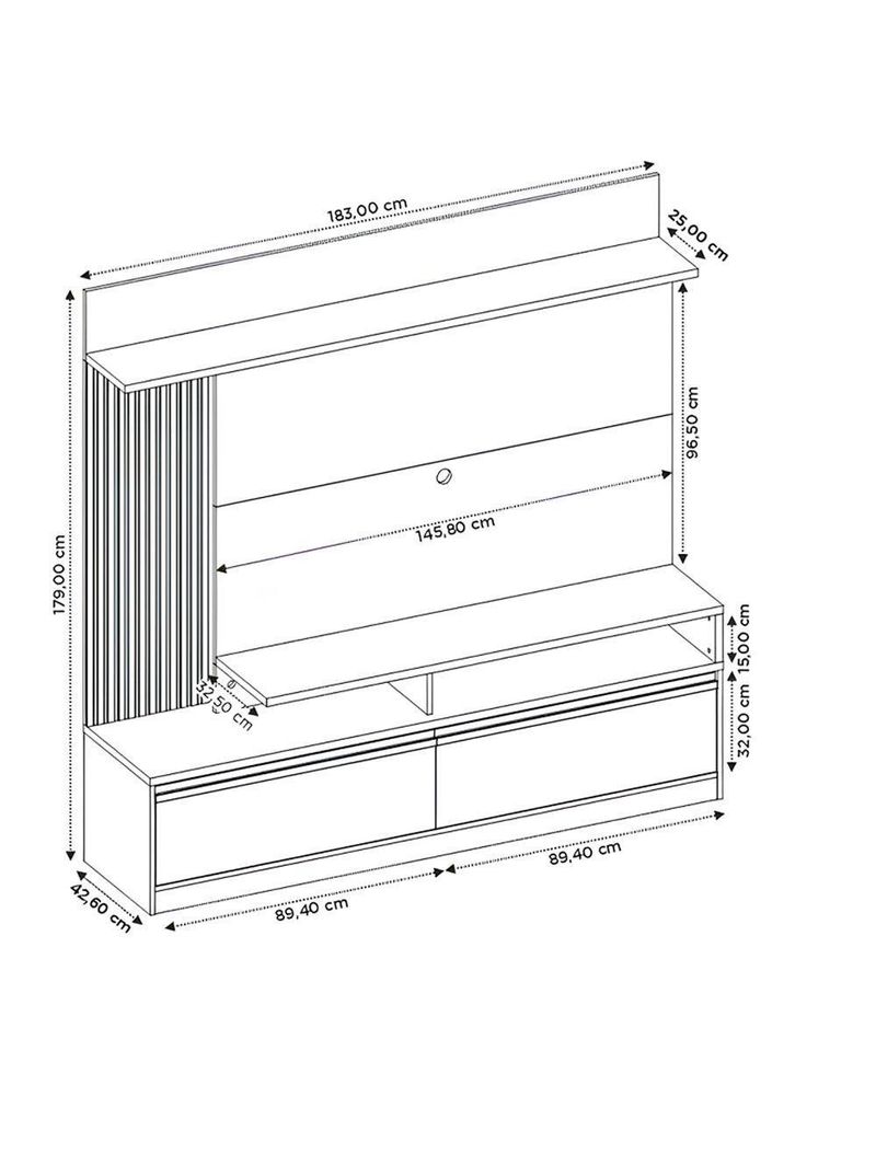 Home Nt1295 183cm Para Até 60" Com Detalhe Ripado E Pés Notável Freijó Trend Com Preto Tx