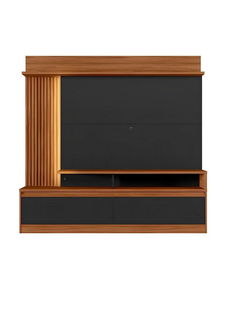 Home Nt1295 183cm Para Até 60" Com Detalhe Ripado E Pés Notável Freijó Trend Com Preto Tx